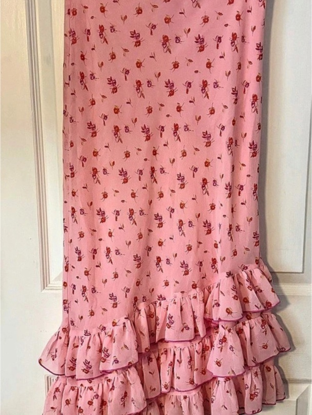 Kimchi Blue Lenora Pink Floral Ruffle Midi Skirt M Coquette Y2K